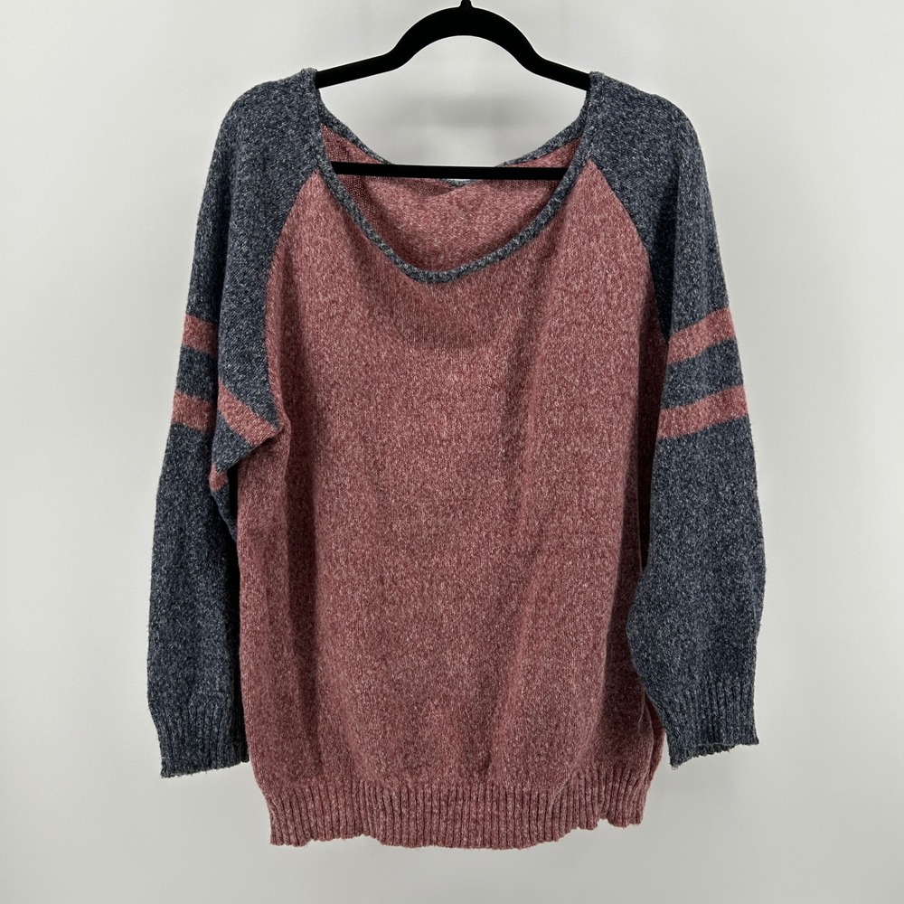 SHEIN Burgundy Gray Marled Varsity Stripe Knit Sweater XXL Relaxed Collegiate